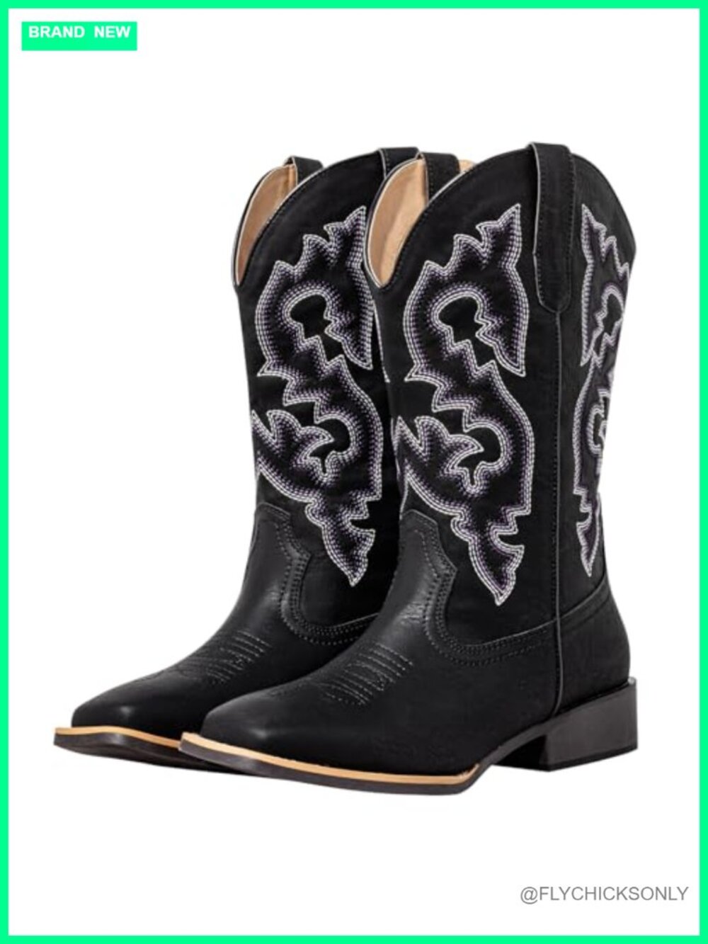 Extra Wide Calf Cowgirl Boots Faux Leather Square Toe Western